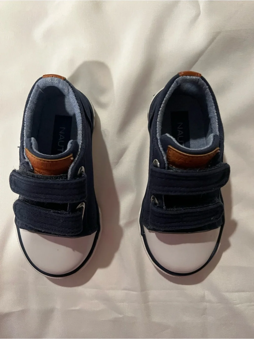 Nautica Navy Canvas with Leather Accent Velcro Toddler Sneakers Size 6